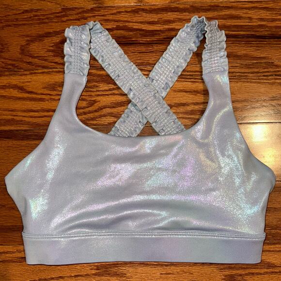Zyia Active Metallic Grey Silver Light N Tight Ruffle Strap Sports Bra Size S - Picture 3 of 11